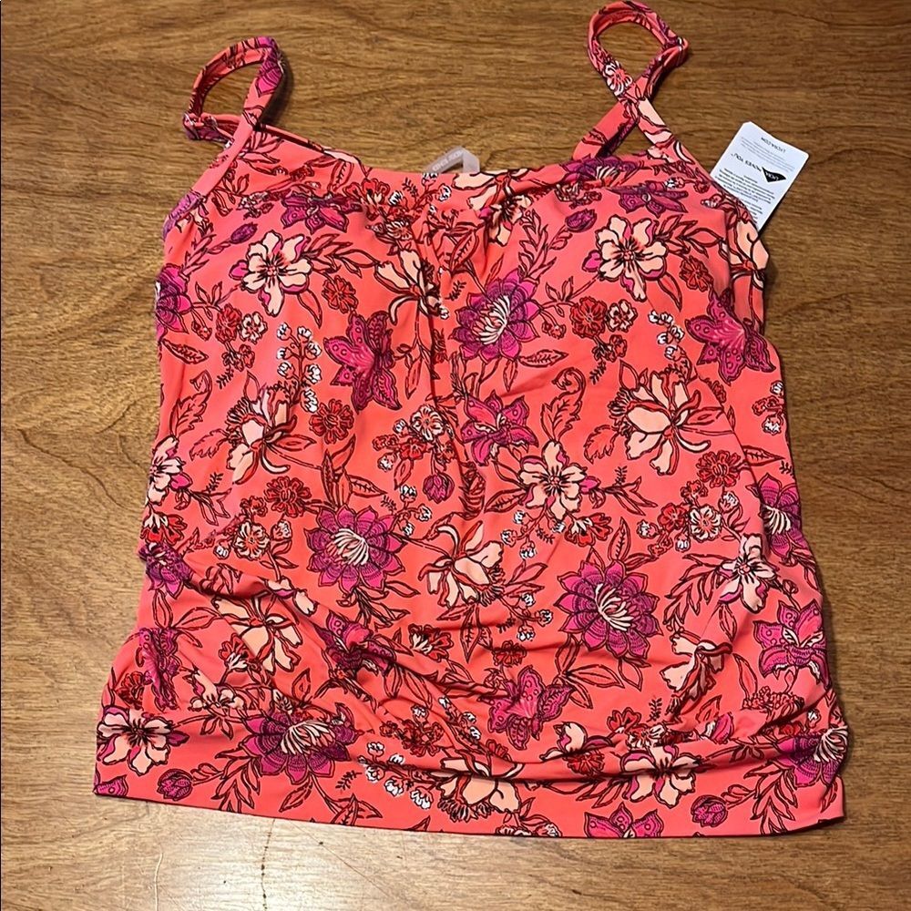 Lands' End Orange Pink Paisley Design Swim Tank